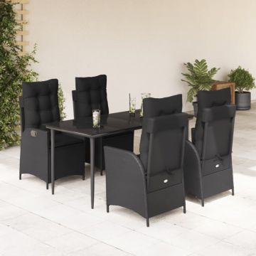 Set mobilier de grădină cu perne, 5 piese, negru, poliratan