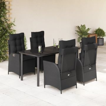 Set mobilier de grădină cu perne, 5 piese, negru, poliratan