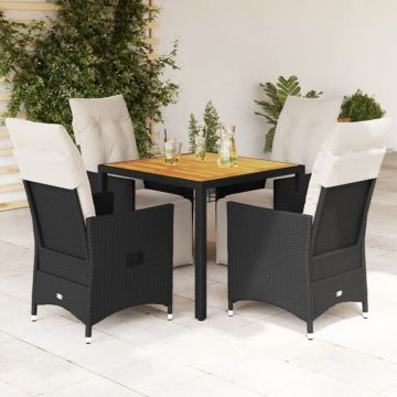 Set mobilier de grădină cu perne, 5 piese, negru, poliratan