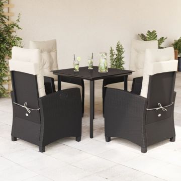 Set mobilier de grădină cu perne, 5 piese, negru, poliratan