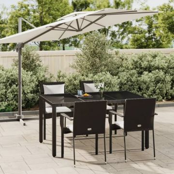 Set mobilier de grădină cu perne, 5 piese, negru, poliratan