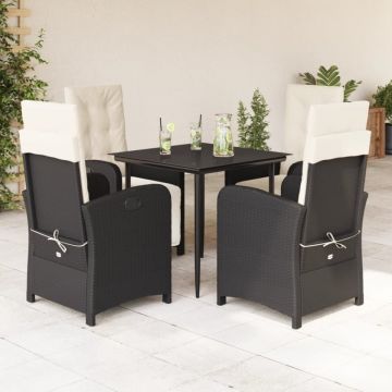 Set mobilier de grădină cu perne, 5 piese, negru, poliratan