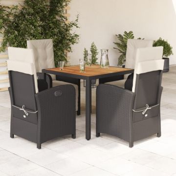 Set mobilier de grădină cu perne, 5 piese, negru, poliratan