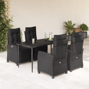 Set mobilier de grădină cu perne, 5 piese, negru, poliratan