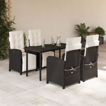 Set mobilier de grădină cu perne, 5 piese, negru, poliratan