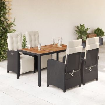 Set mobilier de grădină cu perne, 5 piese, negru, poliratan