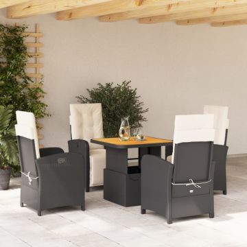 Set mobilier de grădină cu perne, 5 piese, negru, poliratan