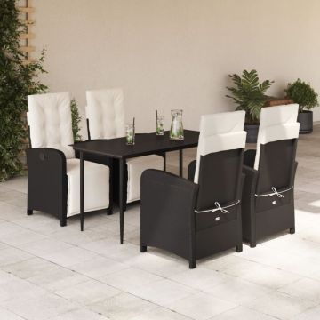 Set mobilier de grădină cu perne, 5 piese, negru, poliratan