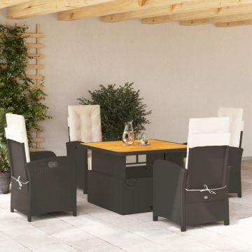 Set mobilier de grădină cu perne, 5 piese, negru, poliratan