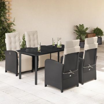 Set mobilier de grădină cu perne, 5 piese, negru, poliratan