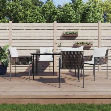 Set mobilier de grădină cu perne, 5 piese, poliratan și oțel