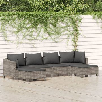 Set mobilier de grădină cu perne, 6 piese, gri, poliratan
