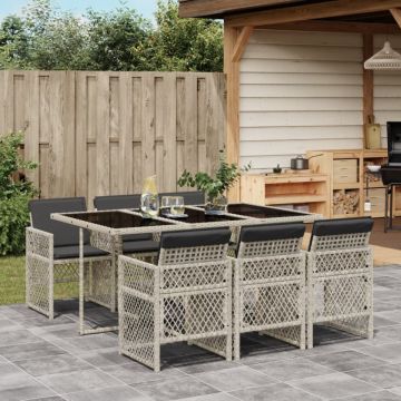 Set mobilier de grădină cu perne, 7 piese gri deschis poliratan