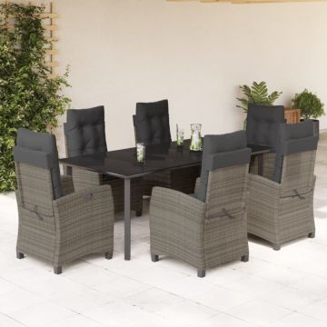 Set mobilier de grădină cu perne, 7 piese, gri, poliratan