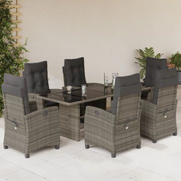 Set mobilier de grădină cu perne, 7 piese, gri, poliratan
