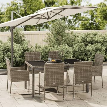 Set mobilier de grădină cu perne, 7 piese, gri, poliratan
