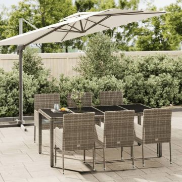 Set mobilier de grădină cu perne, 7 piese, gri, poliratan