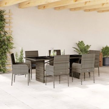 Set mobilier de grădină cu perne, 7 piese, gri, poliratan