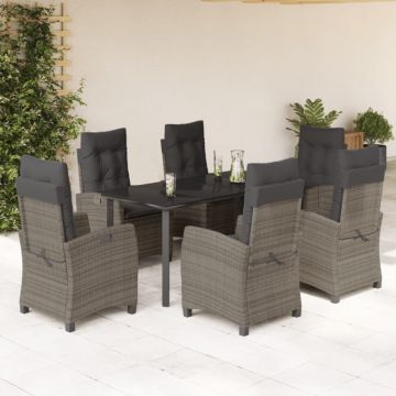 Set mobilier de grădină cu perne, 7 piese, gri, poliratan