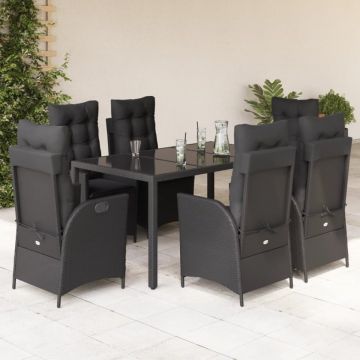 Set mobilier de grădină cu perne, 7 piese, negru, poliratan