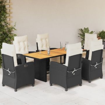 Set mobilier de grădină cu perne, 7 piese, negru, poliratan