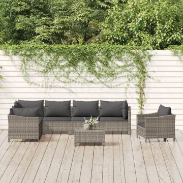 Set mobilier de grădină cu perne, 8 piese, gri, poliratan