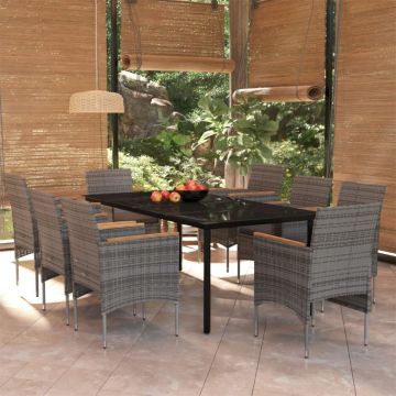 Set mobilier de grădină cu perne, 9 piese, gri și negru