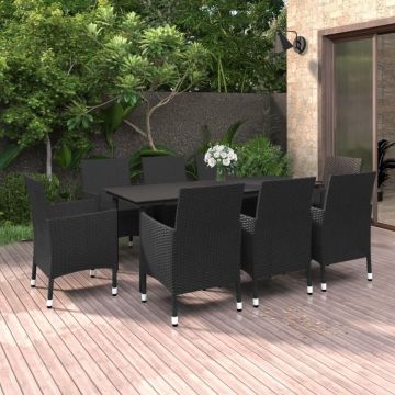Set mobilier de grădină, cu perne, 9 piese, poliratan și sticlă