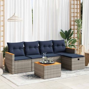 Set mobilier grădină cu perne, 6 piese, gri, poliratan