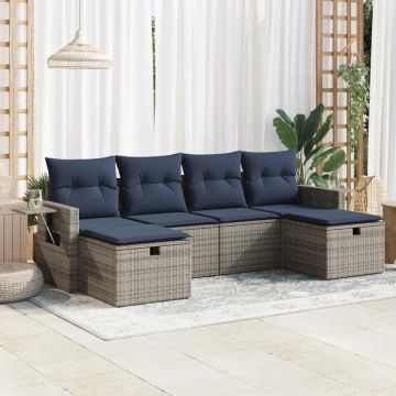 Set mobilier grădină cu perne, 6 piese, gri, poliratan