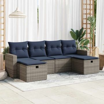 Set mobilier grădină cu perne, 6 piese, gri, poliratan
