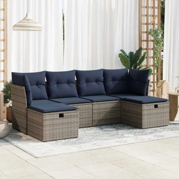 Set mobilier grădină cu perne, 6 piese, gri, poliratan