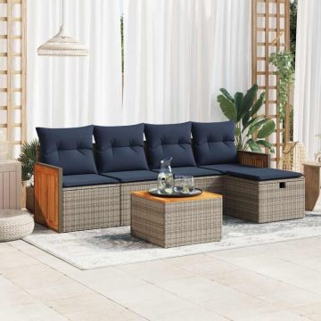 Set mobilier grădină cu perne, 6 piese, gri, poliratan