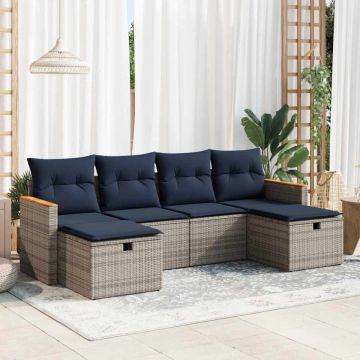 Set mobilier grădină cu perne, 6 piese, gri, poliratan