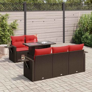 Set mobilier grădină cu perne 6 piese gri poliratan/lemn acacia