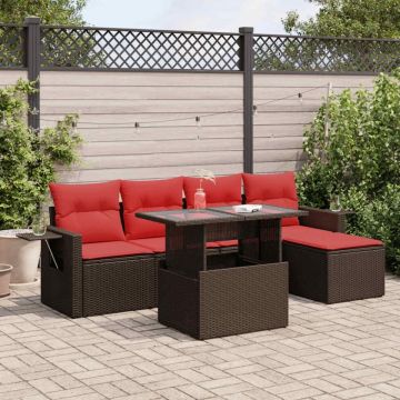 Set mobilier grădină cu perne 6 piese gri poliratan/lemn acacia