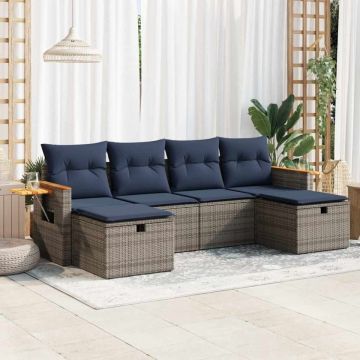 Set mobilier grădină cu perne, 6 piese, gri, poliratan