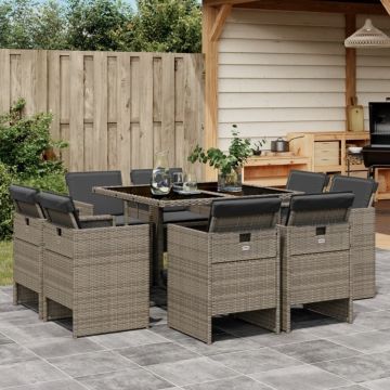 Set mobilier grădină cu perne, 9 piese, gri, poliratan
