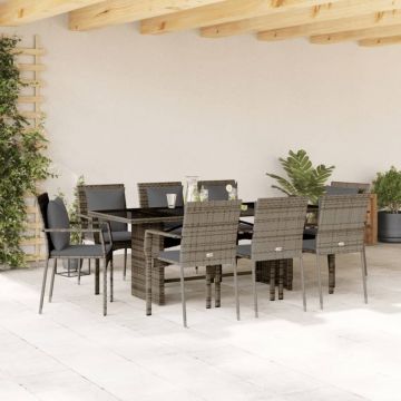 Set mobilier grădină cu perne, 9 piese, gri, poliratan