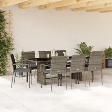 Set mobilier grădină cu perne, 9 piese, gri, poliratan