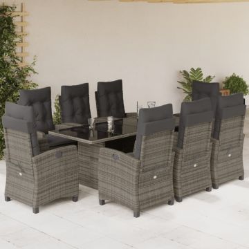 Set mobilier grădină cu perne, 9 piese, gri, poliratan