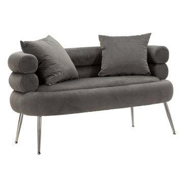 Canapea 2 locuri cu perne Silvery, Mauro Ferretti, 133x68x69 cm, lemn de pin/catifea, gri/argintiu