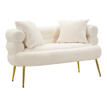 Canapea 2 locuri cu perne Soffy, Mauro Ferretti, 133x68x69 cm, lemn de pin/poliester, alb/auriu