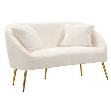 Canapea 2 locuri cu perne Soffy, Mauro Ferretti, 137x69x79 cm, lemn de pin/poliester, alb/auriu