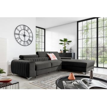 Coltar extensibil dreapta 3 locuri ELTAP, RT-05NU, Grayson, 278x205x92 cm, lemn/poliester, gri inchis
