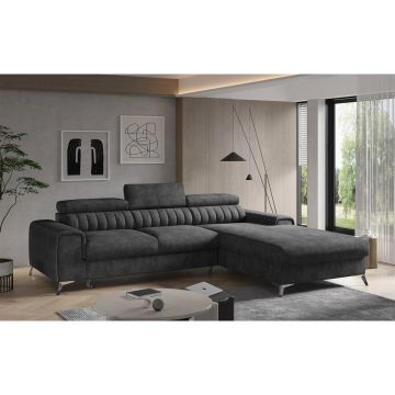 Coltar extensibil dreapta 3 locuri ELTAP, RT-06LE, Grayson, 278x205x92 cm, lemn/poliester, gri inchis