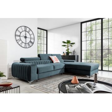 Coltar extensibil dreapta 3 locuri ELTAP, RT-100VE, Grayson, 278x205x92 cm, lemn/poliester, albastru