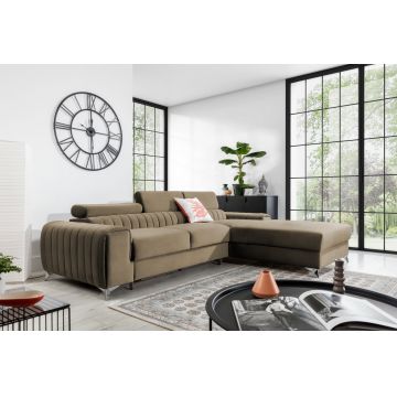 Coltar extensibil dreapta 3 locuri ELTAP, RT-20NU, Grayson, 278x205x92 cm, lemn/poliester, maro deschis