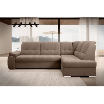 Coltar extensibil dreapta 3 locuri ELTAP, RT-20NU, Sado, 272x192x95 cm, lemn/poliester, maro deschis