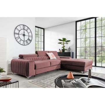 Coltar extensibil dreapta 3 locuri ELTAP, RT-24VE, Grayson, 278x205x92 cm, lemn/poliester, roz